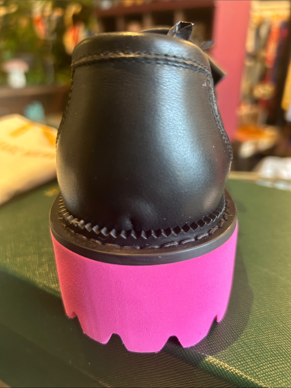 Black Leather Kiltie Loafer with Hot Pink Lug Sole - Picture 8 of 10